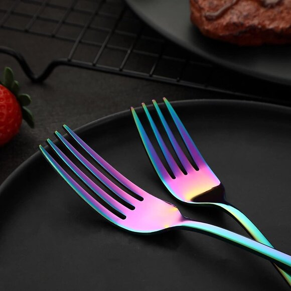 🆕Rainbow Silverware Stainless Steel Colorful Utensils Knife Fork Spoon Polished - Picture 5 of 7